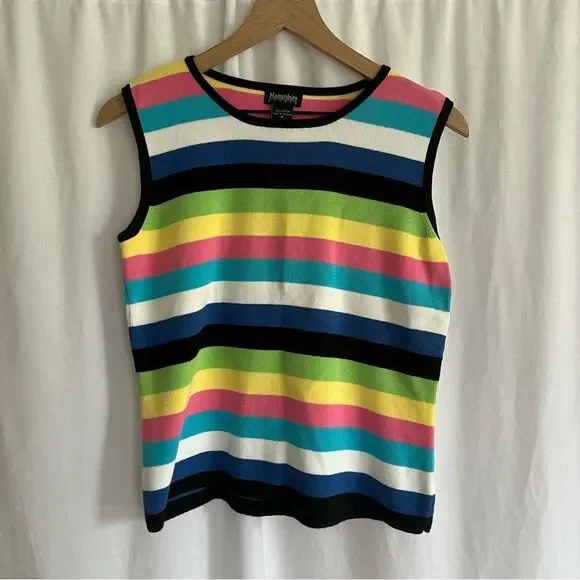 100% Cotton Colorful Striped Vintage Hampshire Studio Tank top size Medium - Picture 6 of 8